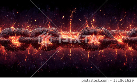 Chains burned by lava, hot, glowing iron chains, symbols of hell, energy of fire and iron 131861629