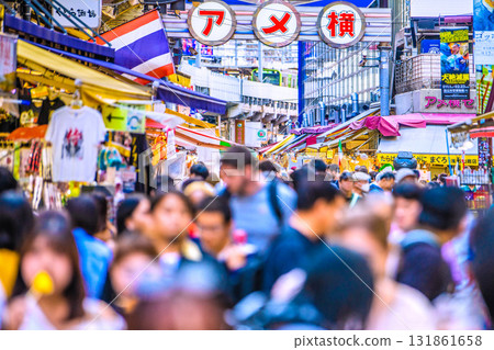 Tokyo cityscape, Japan, October 10th. Inbound tourism continues... View of Ameyoko and other areas bustling with foreign tourists. Tokyo cityscape, Japan, October 10th. Inbound tourism continues... View of Ameyoko and other areas bustling with foreign tourists. 131861658