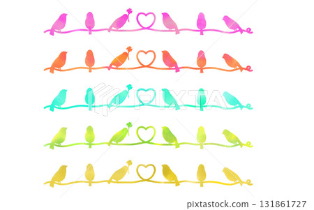 A set of cute bird and heart silhouette watercolor paintings. A set of cute bird and heart silhouette watercolor paintings. 131861727