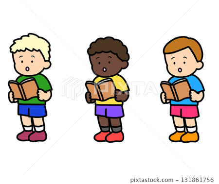 Three boys reading books (standing) Three boys reading books (standing) 131861756