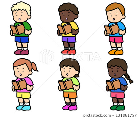 Six mixed-gender people reading books (standing) 131861757