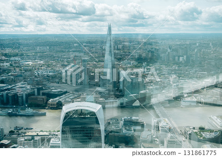 Panoramic view of London cityscape and Thames River in United Kingdom 131861775