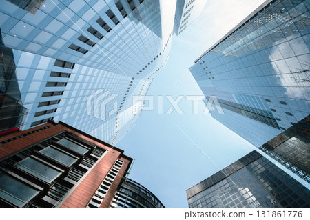 Modern high-rise buildings low angle view in London, United Kingdom 131861776