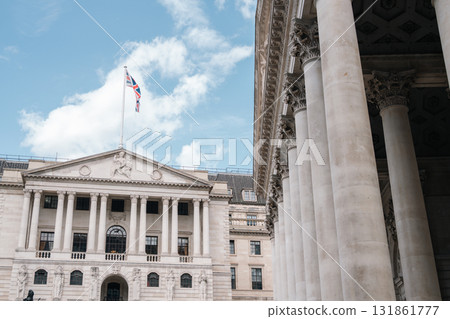Bank of England facade and The Royal Exchange in London, UK 131861777