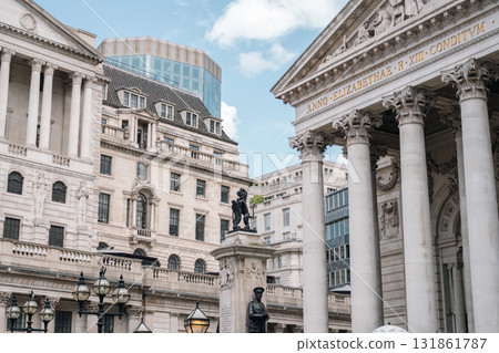 The Royal Exchange facade and Bank of England in London, UK 131861787