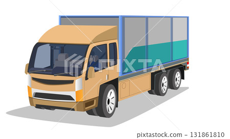 Contrainer car with driving man in side car. Isolated white background with shadow. Sperate layer and name. 131861810