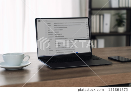 Open laptop showing electronic mail inbox business online marketing, digital network communication, email from computer send and receive digital online network ideal for marketing communication 131861873