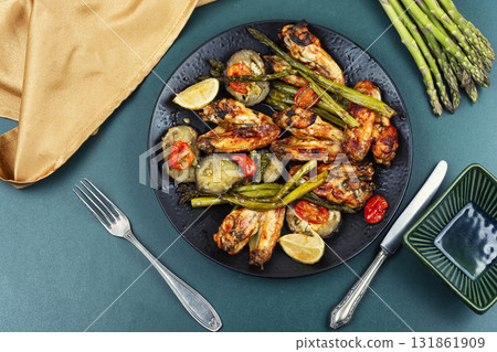 Roast chicken wings, food photography. 131861909