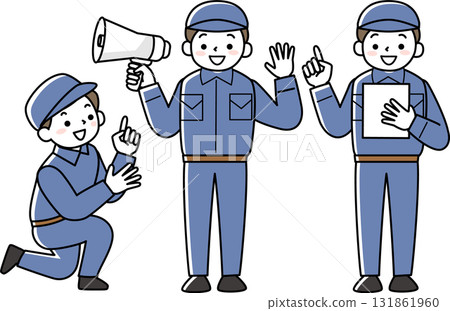 一組穿著工作服的人解釋的插圖 一組穿著工作服的人解釋的插圖 131861960