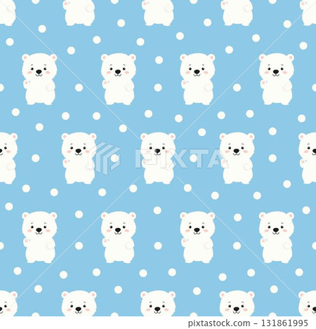 Seamless pattern with polar bear cubs on a blue background. 131861995