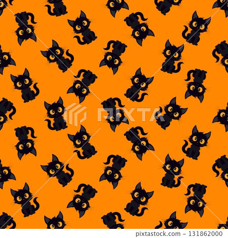 Seamless halloween pattern with black cats on orange background. Seamless halloween pattern with black cats on orange background. 131862000