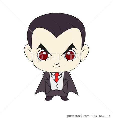 Cute cartoon vampire with red eyes and black cloak. Cute cartoon vampire with red eyes and black cloak. 131862003