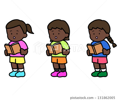 三個黑人女孩在看書（站著） 131862005
