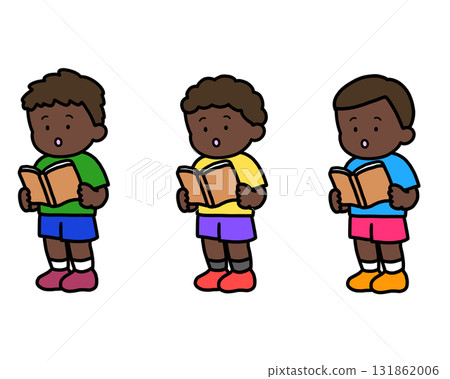 三個黑人男孩站著看書 131862006