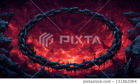 The circle of hell, a giant seal floating in the red sky, and a chain ring signaling the end 131862064