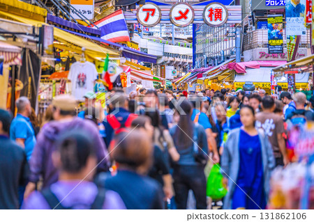 Tokyo cityscape, Japan, October 10th. Inbound tourism continues... View of Ameyoko and other areas bustling with foreign tourists. Tokyo cityscape, Japan, October 10th. Inbound tourism continues... View of Ameyoko and other areas bustling with foreign tourists. 131862106