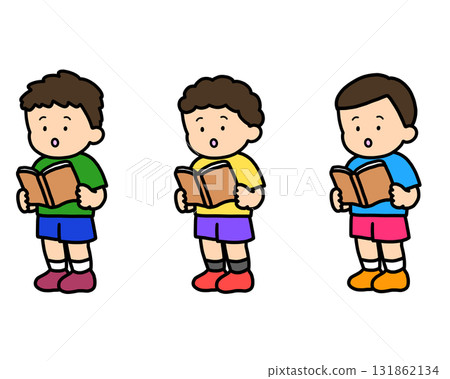三個亞洲男孩在看書(站著) 三個亞洲男孩在看書(站著) 131862134