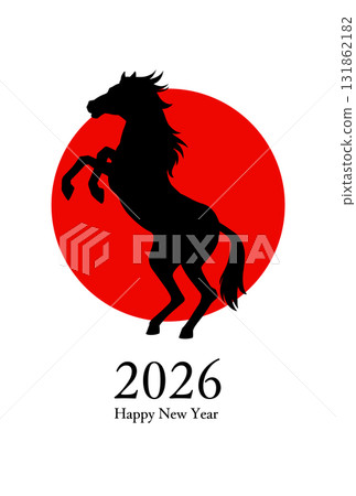 Year of the Horse New Year's Card Template Sunrise and Horse Year of the Horse New Year's Card Template Sunrise and Horse 131862182