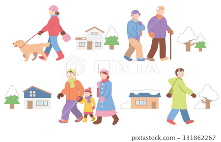 Illustration set of people going out in winter 131862267