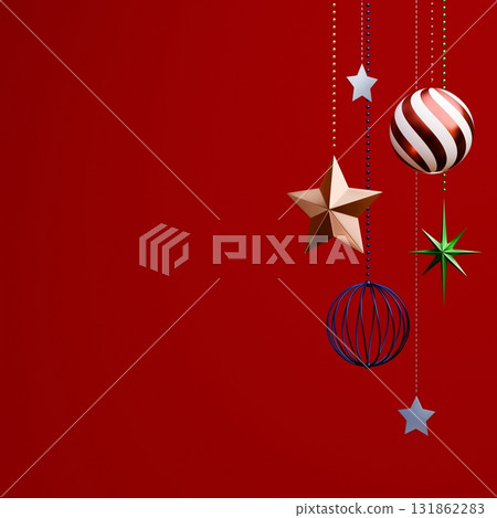 3D material_Christmas ornament_red background 131862283