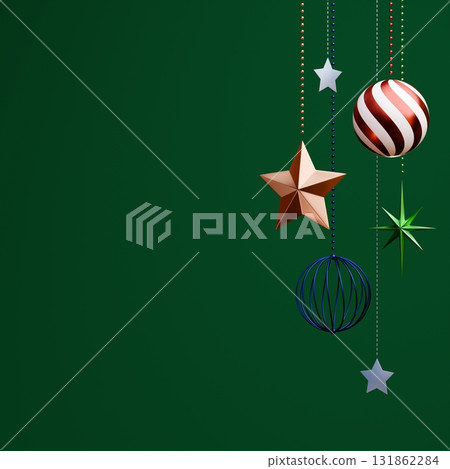3D material_Christmas ornament_Green background 3D material_Christmas ornament_Green background 131862284