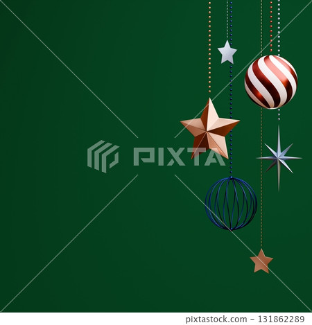 3D material_Christmas ornament_Green background 131862289