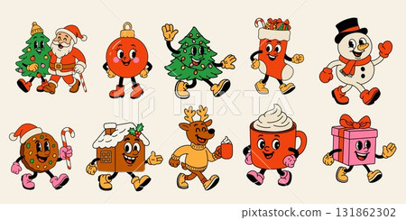 Festive Cartoon Characters for Christmas and Winter Designs 131862302