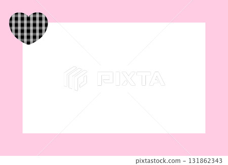 Cute rectangle pastel pink frame with black plaid heart for Valentine's Day, decoration, polaroid photo, template, social media post, poster, book cover, sticky note, school name card, paper design 131862343
