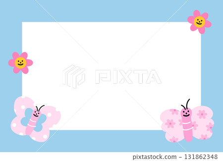 Cute rectangle pastel blue frame with butterfly and flower for summer vibe, decoration, polaroid photo, template, social media post, poster, book cover, sticky note, school name card, animal print Cute rectangle pastel blue frame with butterfly and flower for summer vibe, decoration, polaroid photo, template, social media post, poster, book cover, sticky note, school name card, animal print 131862348