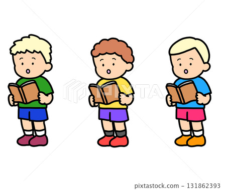 三個白人男孩站著看書 131862393