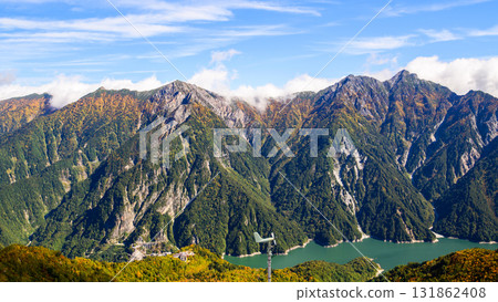 Tateyama Ropeway: View of Lake Kurobe, Mount Harinoki, Mount Subari, Mount Akazawa, and Mount Narusawa from Daikanbo Peak, Toyama Prefecture 131862408