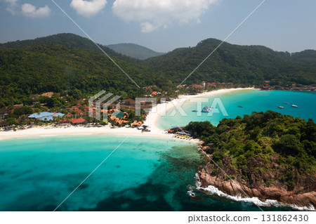 Aerial view of the tropical island of Redang in Malaysia. Long Beach Beach 131862430