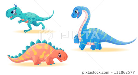 A set of cute dinosaurs. A charming prehistoric animal. Isolated vector illustration for design, prints and patterns 131862577