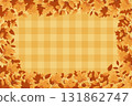 fall leaves background frame with orange plaid pattern seasonal elements autumn theme flat design vector illustration 131862747