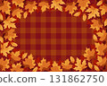fall leaves background frame with brown plaid pattern seasonal elements autumn theme flat design vector illustration 131862750