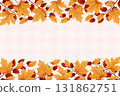 fall leaves background border with pink plaid pattern seasonal elements autumn theme flat design vector illustration 131862751