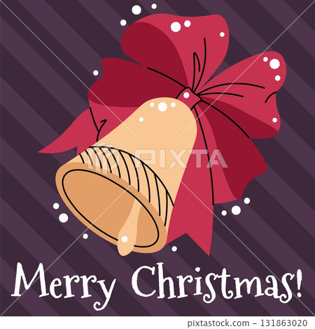 Festive Christmas Bell Flat Design Greeting Card. Holiday Jingle Bell Illustration for Seasonal Posters, Website Banners, Winter Invitations and Merry Decor 131863020