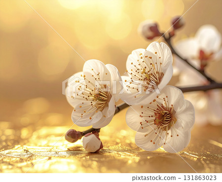由金箔和梅花製成的優雅新年背景 131863023