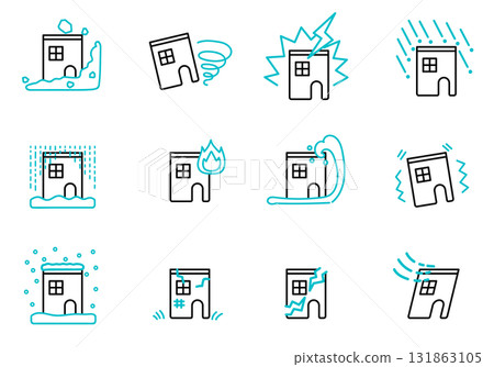 Housing disaster icon set Housing disaster icon set 131863105