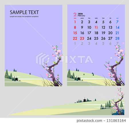 February landscape calendar, cover design, banner 131863164