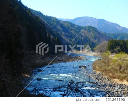 The beautiful clear streams of the Nagara River source in Okumino - mountain stream fishing and the tranquility of the mountains 131863190