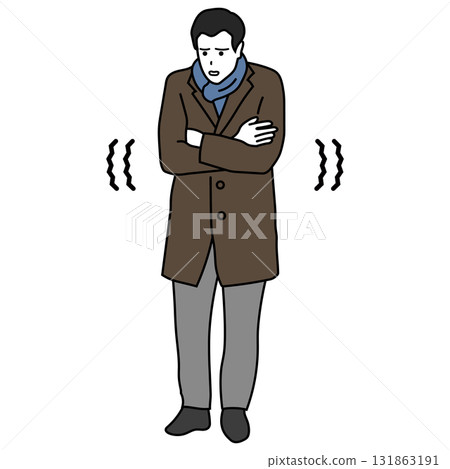 Businessman shivering in winter coat 131863191