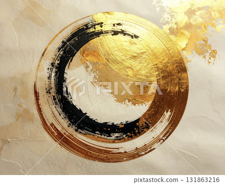日式新年圖案，以金色筆觸的圓形圖案為特色 131863216