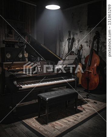 [AI 生成的圖像] 20 世紀 50 年代風格的爵士樂工作室場景 131863269