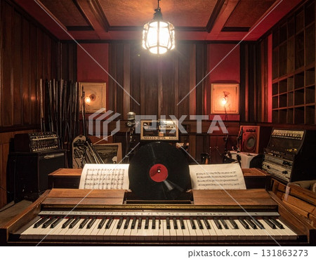 [AI 生成的圖像] 20 世紀 50 年代風格的爵士樂工作室場景 131863273
