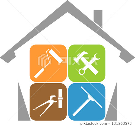 house, tools, caretaker, tools, plumber, installer, logo background 131863573