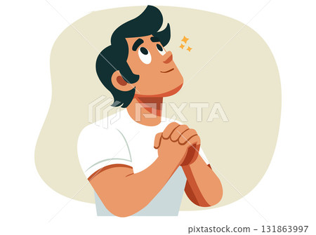 Illustration of a young man making a wish come true Illustration of a young man making a wish come true 131863997