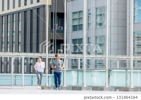 Senior men and women walking Senior men and women walking 131864164