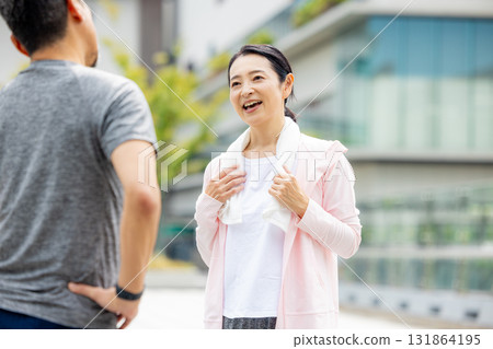 Senior couple walking 131864195