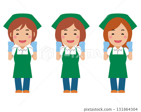 我會盡力的。一位穿著綠色圍裙的女清潔工微笑著 131864304